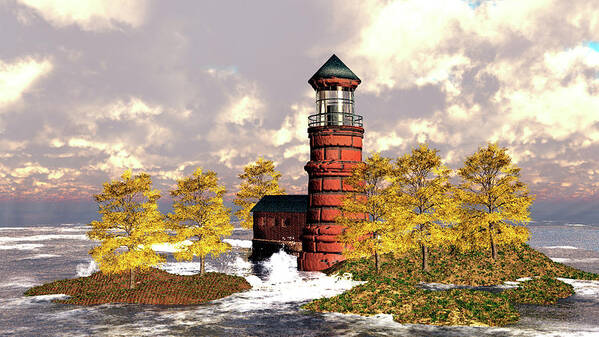 Lighthouse Art Print featuring the digital art Windy Hill Ligthouse by John Junek