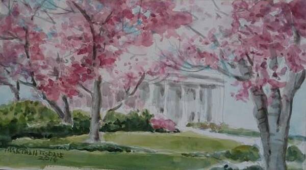 Landscape Art Print featuring the painting Woodruff House and Japanese Magnolias by Martha Tisdale