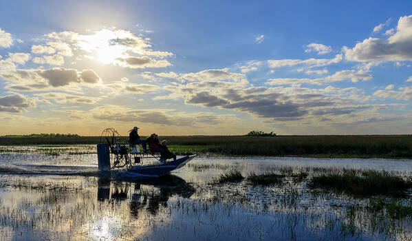 Airboat Art Print featuring the photograph Airboat at Sunset #660 by Michael Fryd