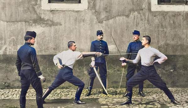 Colorized Art Print featuring the painting Austrian swords 1910 colorized by Ahmet Asar by Celestial Images