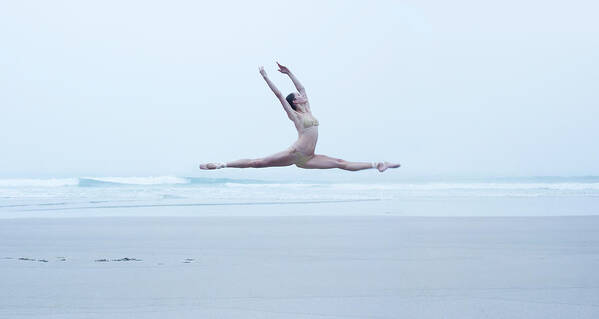 Ballet Dancer Art Print featuring the photograph Ballerina Leaping On The Beach by Dimitri Otis