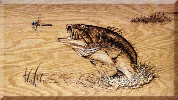 Fish Art Print featuring the pyrography Out to Dinner by Ron Haist