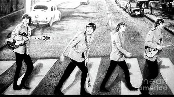 Beatles Art Print featuring the painting Beatles other Abbey Road B/W by Leland Castro