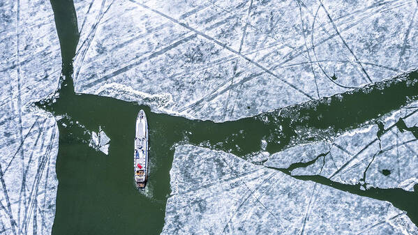 Boat Art Print featuring the photograph Boat On Icy Lake by Eser Karadag