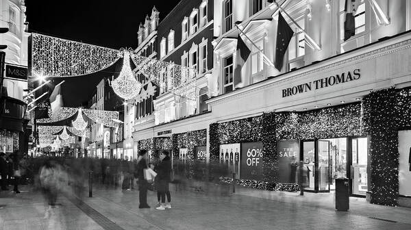 Brown Thomas Art Print featuring the photograph Brown Thomas on Grafton Street at Night - Dublin by Barry O Carroll