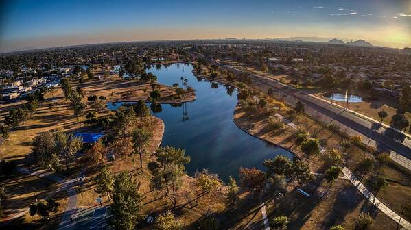 Aerial Shot Art Print featuring the photograph Chaparral Lake by Anthony Giammarino