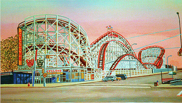  Art Print featuring the painting Cyclone Rollercoaster by Bonnie Siracusa