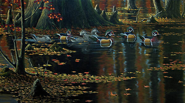 Cypress Jewels - Wood Ducks Art Print featuring the painting Cypress Jewels - Wood Ducks by Wilhelm Goebel
