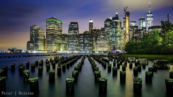 Night Photography Art Print featuring the photograph Downtown Manhattan by Peter J DeJesus