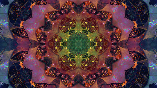 Fractal Mandala 1 Art Print featuring the mixed media Fractal Mandala 1 by Delyth Angharad