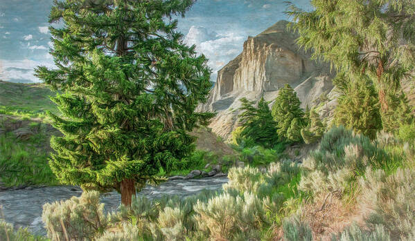 Montana Art Print featuring the photograph Headed into Yellowstone Canyon, Painterly by Marcy Wielfaert