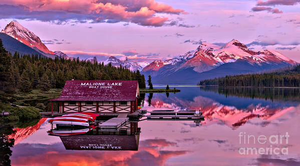 Maligne Lake Art Print featuring the photograph Maligne Lake Pink Perfection by Adam Jewell