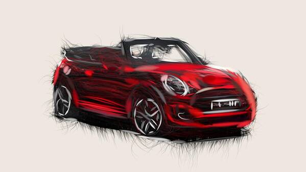 Mini Art Print featuring the digital art Mini Cabrio Draw by CarsToon Concept
