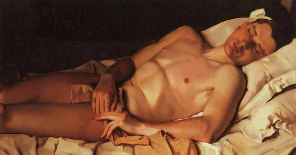 Konstantin Somov Art Print featuring the painting Naked Young Man - B. Snezhkovsky by Konstantin Somov