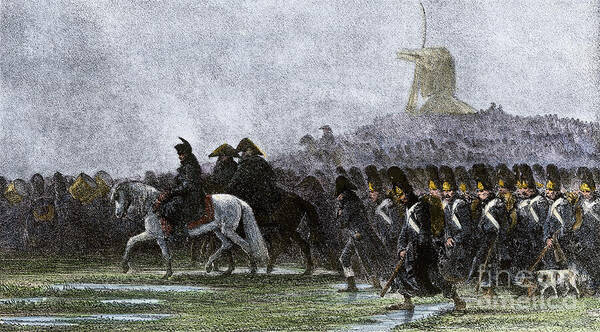 Napoleonic Art Print featuring the drawing Napoleonic Wars (1805-1815) The French Army Invaded Poland, 1806, Marched Troops In The Rain Coloured Water, 19th Century by American School