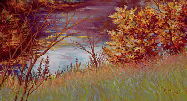 Nature Art Print featuring the painting Riverside by Hans Neuhart