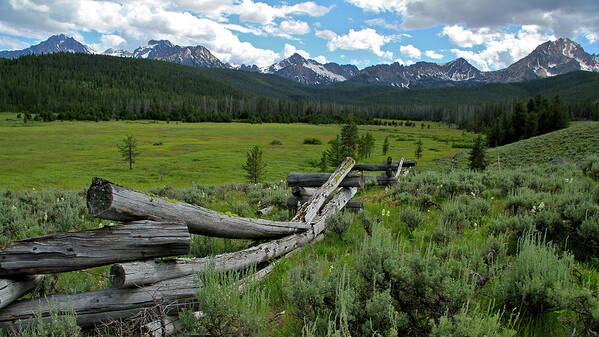 Sawtooth Mountains Art Print featuring the photograph Sawtooth Range and 1975 Pole Fence by Ed Riche