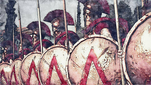 Spartan Warrior Art Print featuring the painting Spartan Army at War - 29 by AM FineArtPrints