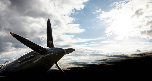 Air Art Print featuring the photograph Spitfire into the sun by Scott Lyons