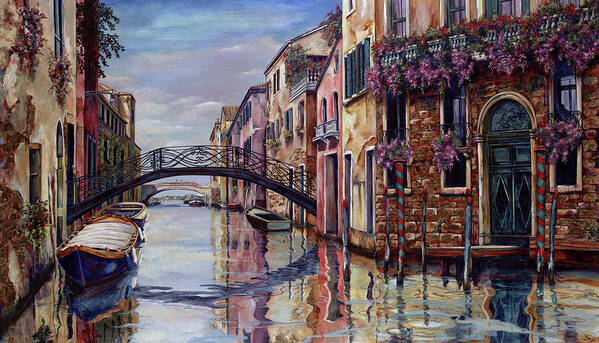 Bridge In Venice Art Print featuring the painting Springtime In Venice by Karen Stene