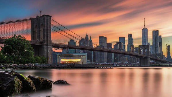 Nyc Ny New York New York City Manhattan Gotham America Randy Lemoine Sunset Brooklyn Bridge Dumbo Art Print featuring the photograph Sunset from Dumbo Brooklyn, Study 3 by Randy Lemoine