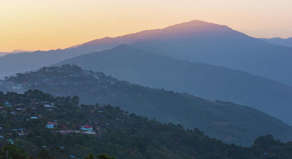 Sun Art Print featuring the photograph sunset from Mindat, Chin State, Burma by Ann Moore