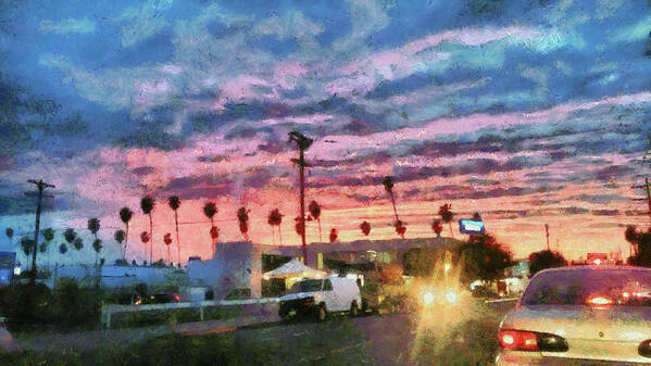 Sunset Art Print featuring the digital art Sunset in Santa Monica by Bernie Sirelson