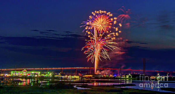 Surf City Art Print featuring the photograph Surf City Fireworks 2019-3 by DJA Images