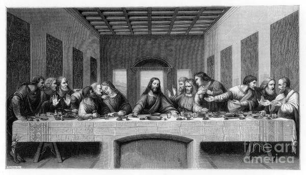 Engraving Art Print featuring the drawing The Last Supper, 1498 1870 by Print Collector