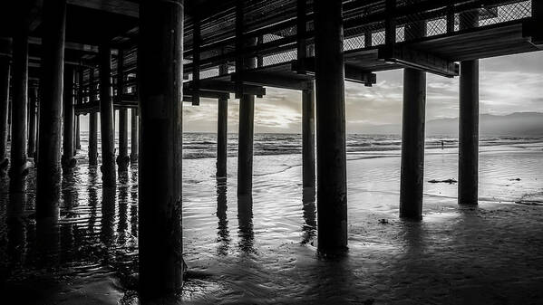 Under The Pier Art Print featuring the photograph The Light Downunder - B and W by Gene Parks