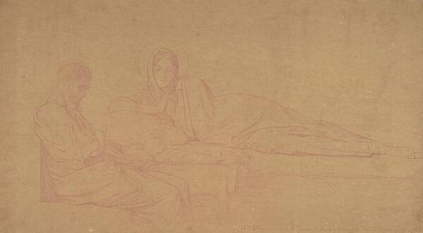 Sketch Art Print featuring the drawing The Nativity by Jean-hippolyte Flandrin