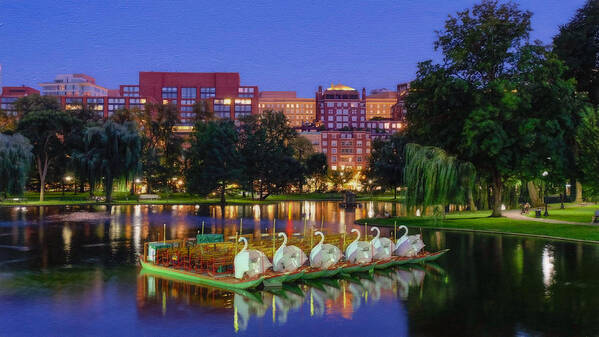 Swan Boats Art Print featuring the photograph Twilight Falls on Boston Common by Kate Hannon