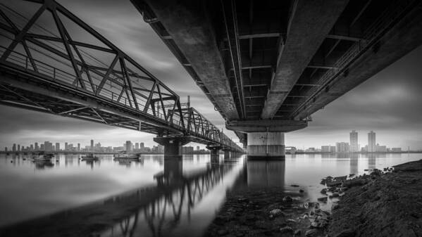 Cityscape
Urbanscape
Bridge
Rail
Long Exposure
River
Panorama Art Print featuring the photograph Under The Rails by Yoshihiko Wada