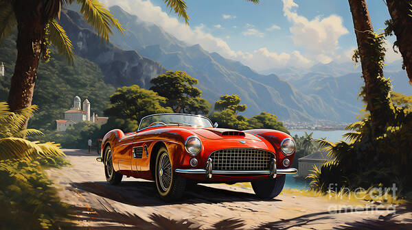 1949 Maserati A6gcs53 Stunning Mountainous Art Art Print featuring the painting 1949 Maserati A6GCS53 stunning mountainous by Asar Studios by Celestial Images