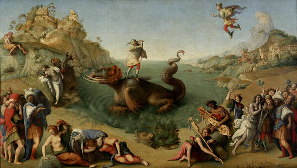 Piero Di Cosimo Art Print featuring the painting Andromeda freed by Perseus #1 by Piero di Cosimo