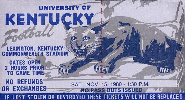 1980 Art Print featuring the mixed media 1980 Kentucky Football Ticket by Row One Brand
