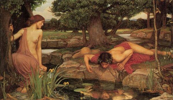     Art Print featuring the drawing Echo and Narcissus #2 by John William Waterhouse