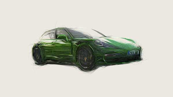 Porsche Art Print featuring the digital art Porsche Panamera GTS Car Drawing #7 by CarsToon Concept