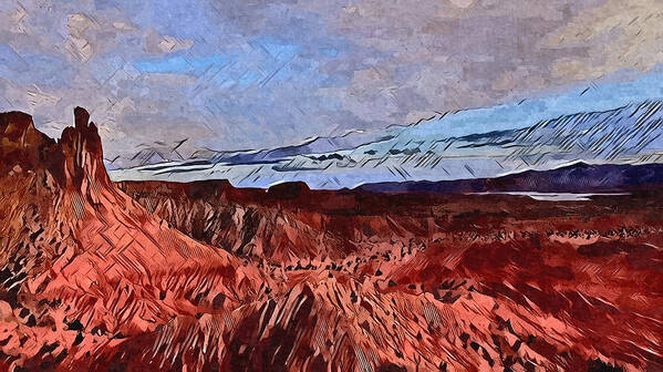 The Red Sandstone Cliffs At Ghost Ranch In Abiquiu Art Print featuring the digital art Abiquiu Cliffs by Aerial Santa Fe