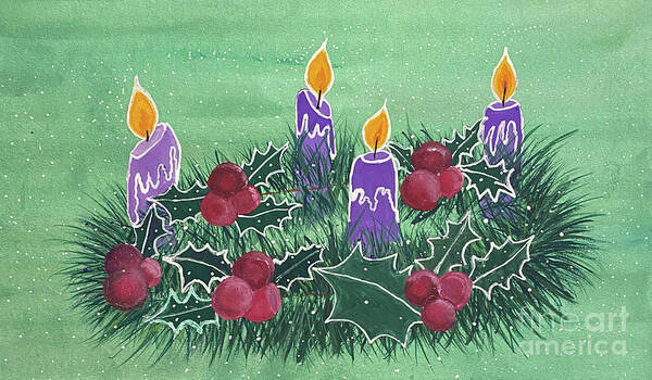 Pine Art Print featuring the mixed media Advent Wreath by Lisa Neuman