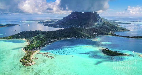 Bora Bora Art Print featuring the photograph Aerial view of Bora Bora by Lyl Dil Creations