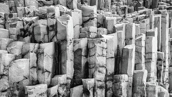 Basalt Art Print featuring the photograph Basalt columns in black and white by Lyl Dil Creations
