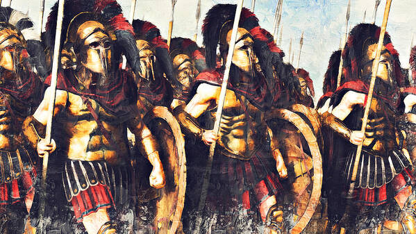 Spartan Warrior Art Print featuring the painting Battles of ancient Sparta - 14 by AM FineArtPrints