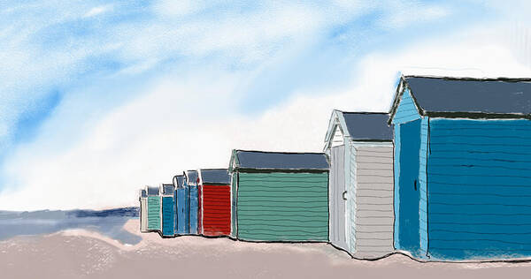 Beach Art Print featuring the digital art Beach Huts by John Mckenzie