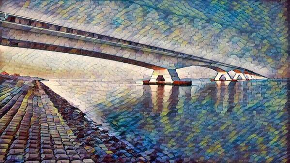 Bridge Art Print featuring the painting Beautiful Serene zen Yoga Bridge Impressionism 2 by Tony Rubino