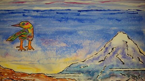 Watercolor Art Print featuring the painting Bird and Mountain by John Klobucher