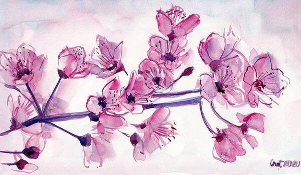 Cherry Art Print featuring the painting Cherry Flowers by George Cret