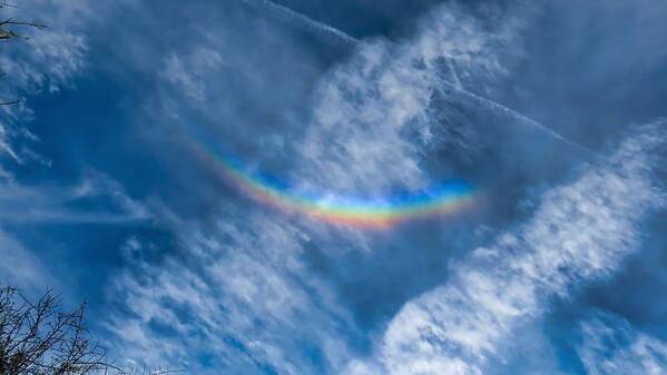 Radiant Art Print featuring the photograph Circumzenithal Arc and Contrail by Judy Kennedy