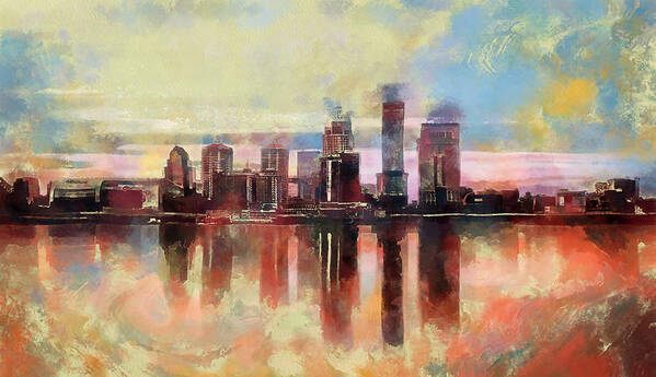 Colorful Louisville Skyline Art Print featuring the mixed media Colorful Louisville Skyline by Dan Sproul