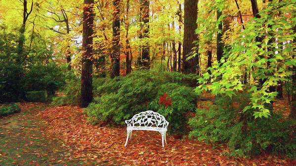 Bench Art Print featuring the photograph Find Your Peace in Autumn on a Bench by Ola Allen